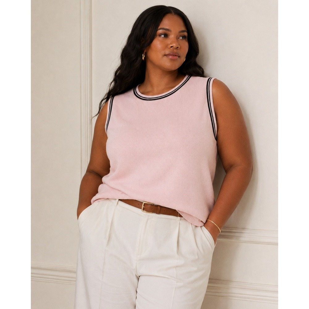 St. John Sport Pink Sleeveless Knit Sweater Tank Top Wool Blend Made in Mexico